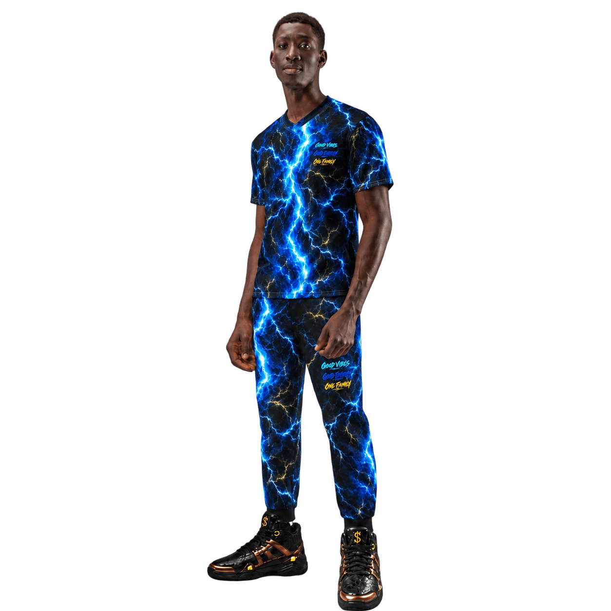 The Steph1 Fam Arena jersey styled with Founder joggers and Pharaoh Founder shoes