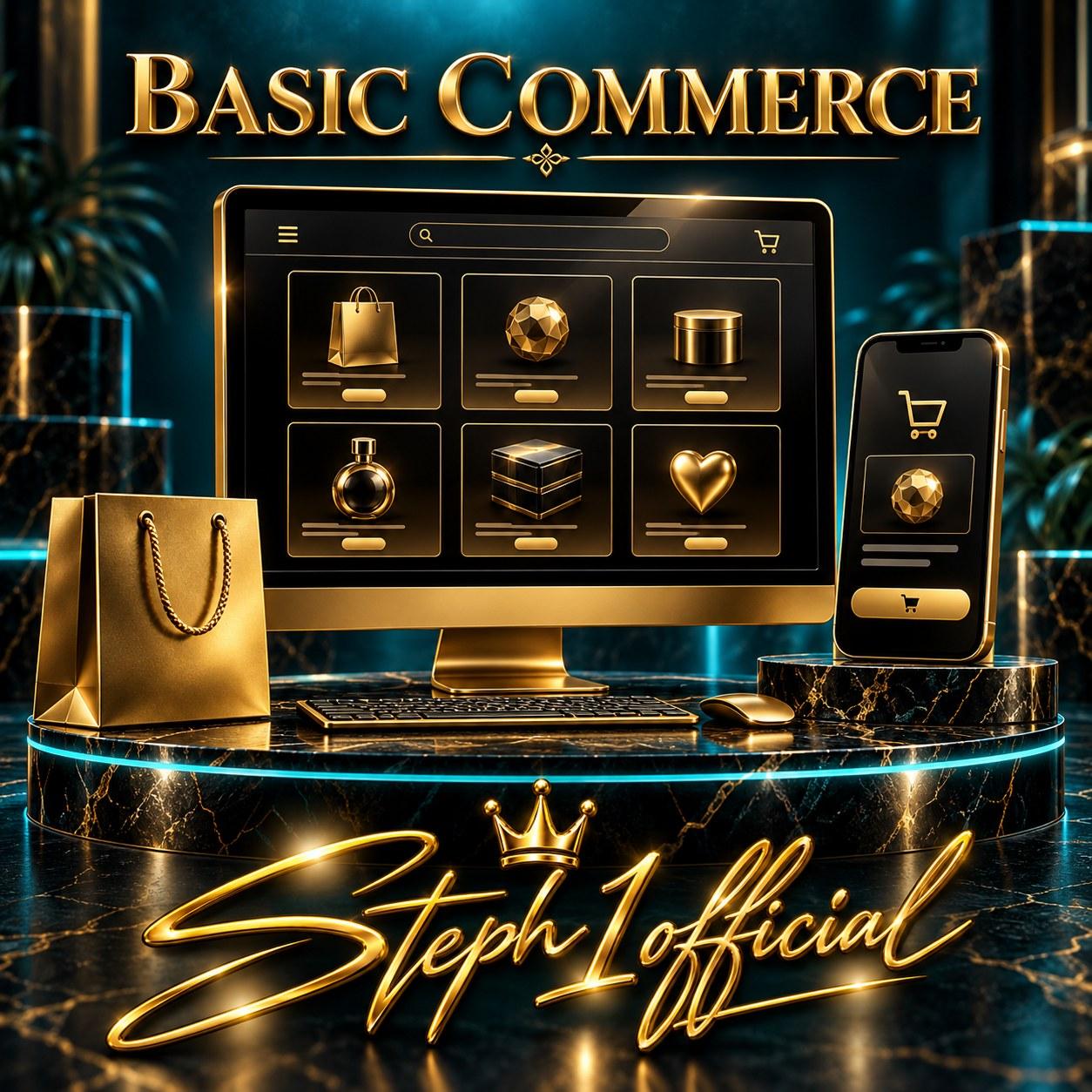 Business + Basic Commerce artwork with the gold Steph1official signature