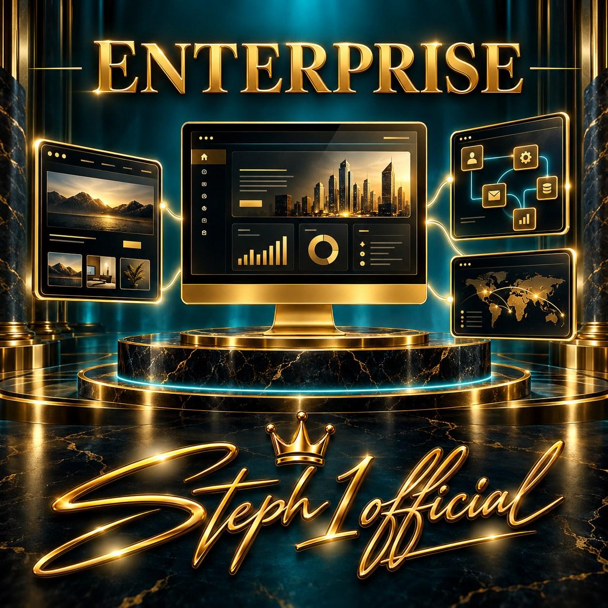 Enterprise / Custom Development artwork with the gold Steph1official signature
