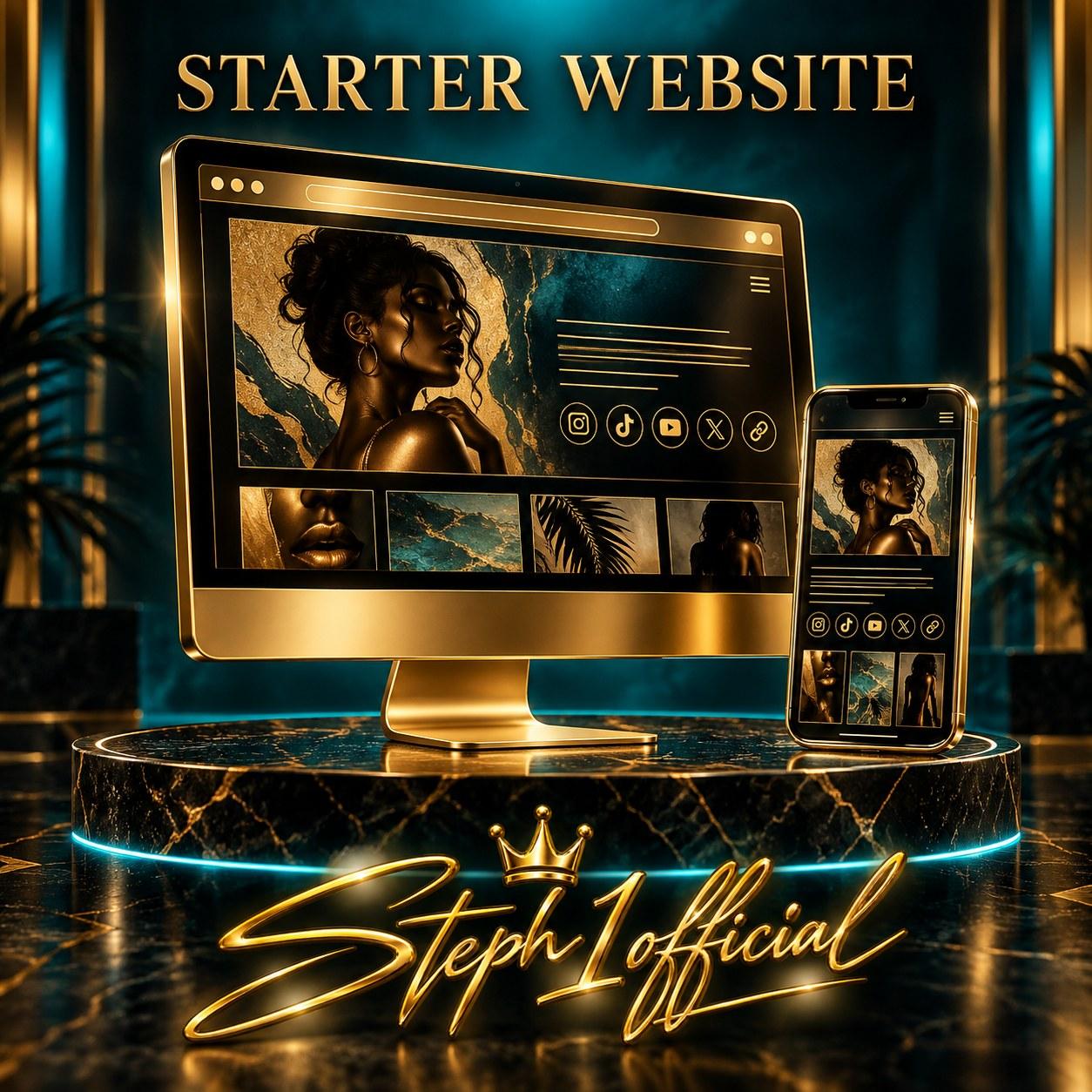 Starter Website artwork with the gold Steph1official signature