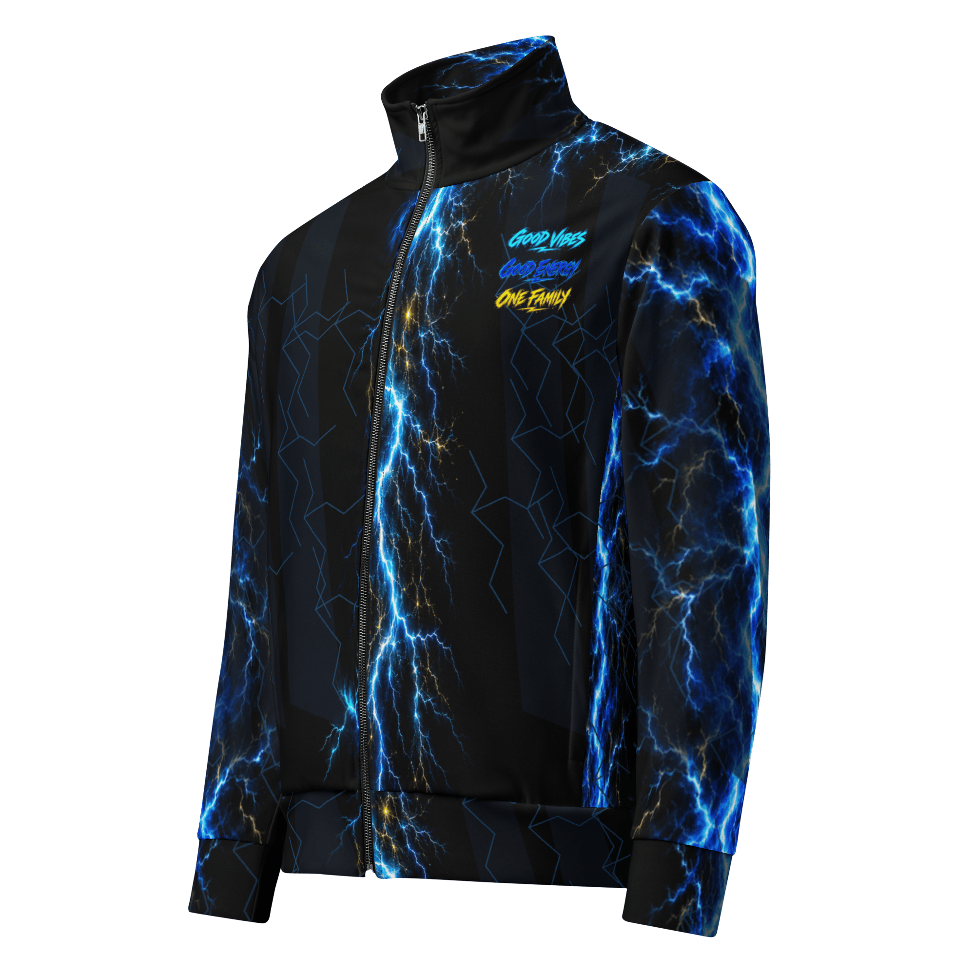 Steph1 Founder Track Jacket with approved Good Vibes, Good Energy, One Family design