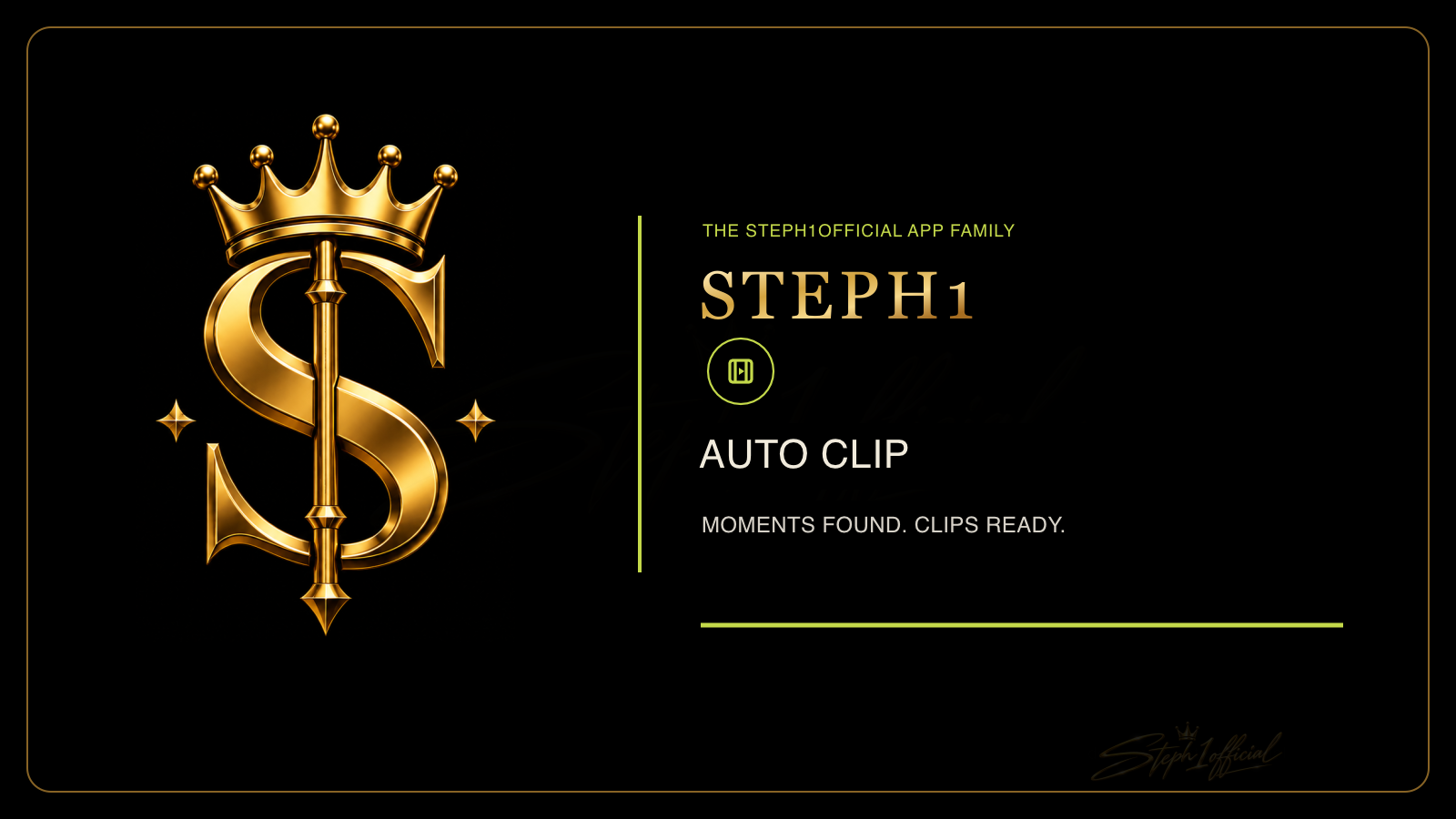 Auto Clip wide card with the gold Steph1 emblem and citrine clip icon