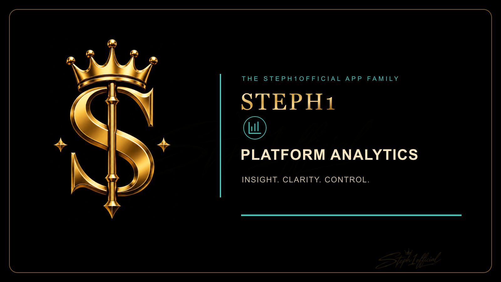 Steph1 Platform Analytics gold S, crown, and 1 branding