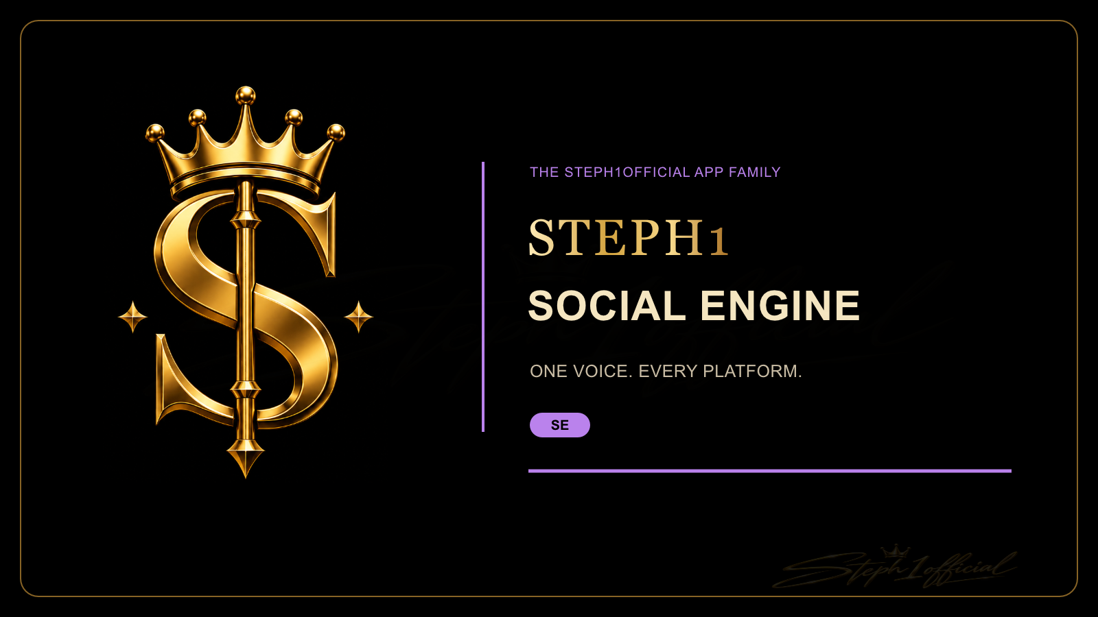 Steph1 Social Engine gold S, crown, and 1 app artwork
