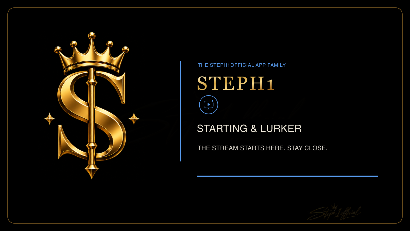Starting Up and Lurker Experiences wide card with its sky blue broadcast symbol in the centered Steph1 template